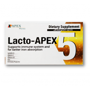 LACTO - APEX 5 ( LACTOFERRIN + VITAMIN C + VITAMIN D3 + ZINC + ECHINACEA PURPUREA ) 30 CAPSULES